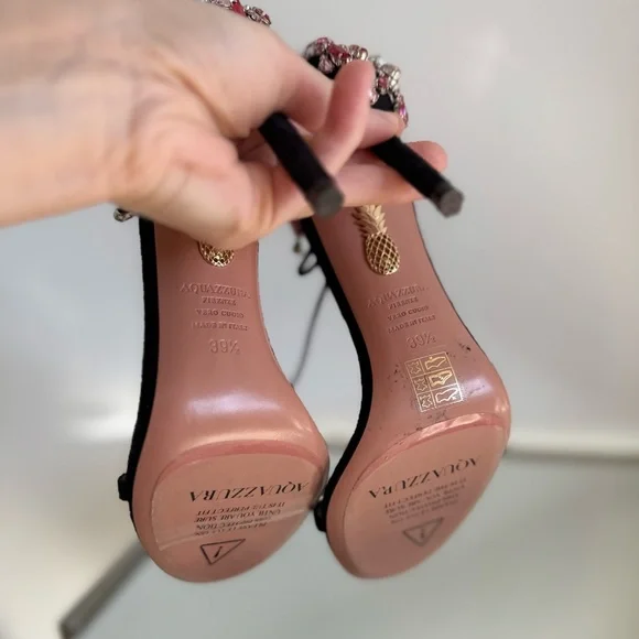 New AQUAZZURA Moonwalk 105 crystal-embellished suede sandals 39.5 $1,895 - Picture 9 of 11